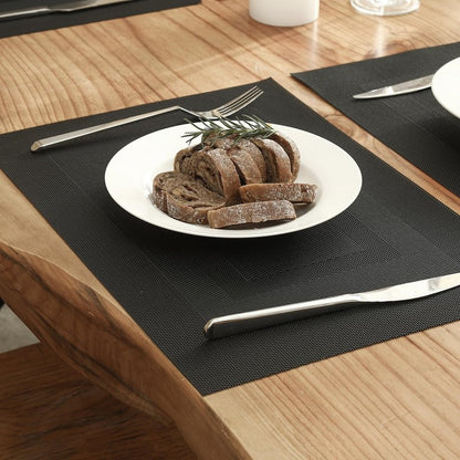 Leetaltree Black Frame Placemats Set of 4 - Heat Resistant Non-Slip Place mats for Dining Table, Washable Durable PVC Vinyl Woven Table Mats（Black Frame, 4）