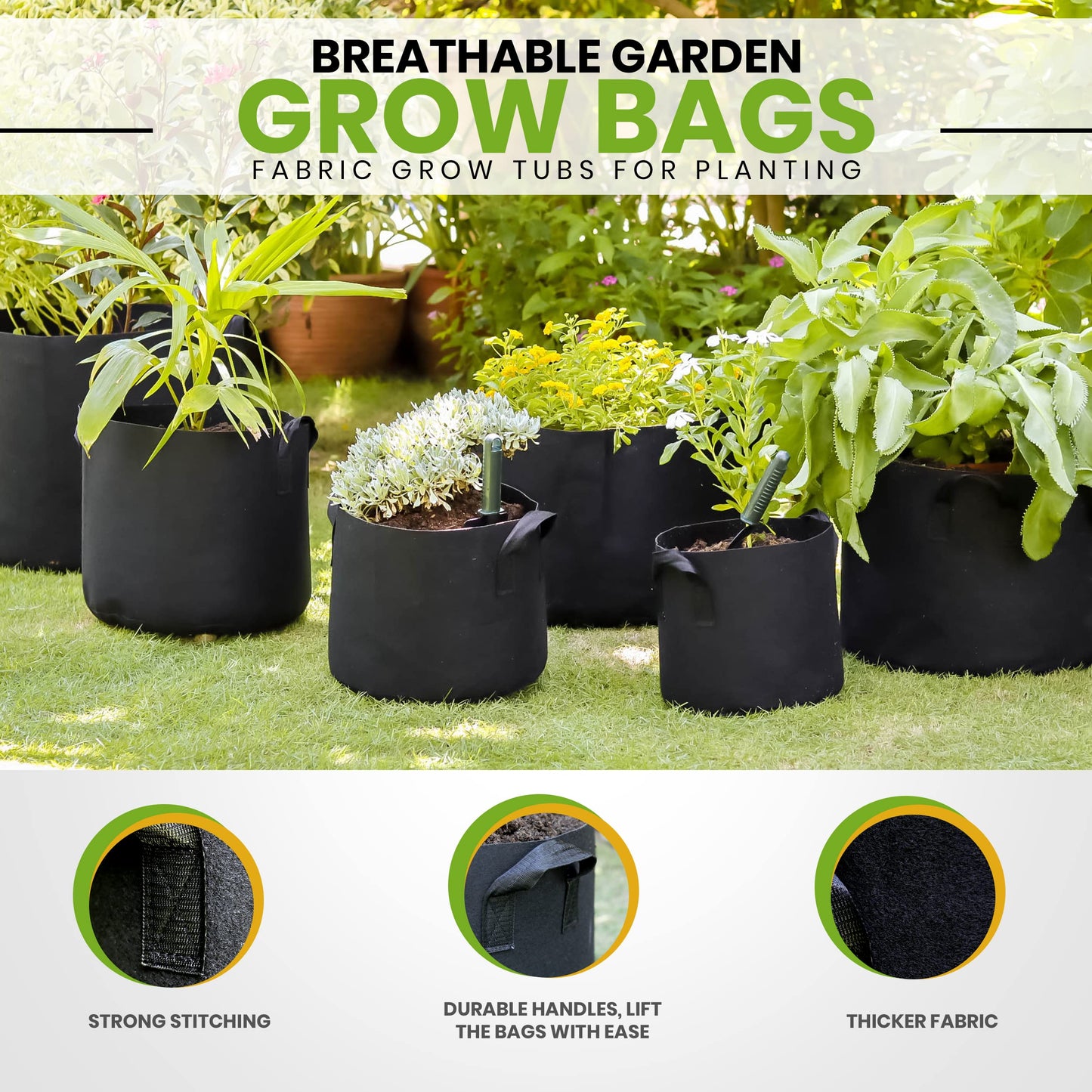 Utopia Home 5 Pack 5 Gallon Grow Bags, 300G Thickened Nonwoven Plant Fabric Pots for Outdoor, Grow Pots, Garden Plant Bags, Aeration Fabric Planters for Fruits, Vegetables and Flowers