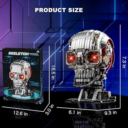 Mechanical Skull Building Set for Adults Mechanical Skeleton Head Building Blocks Set Compatible with Lego Buildable Horror Display Model Home and Office Decor Gift for Adults Teens 14+ (1099 PCS)