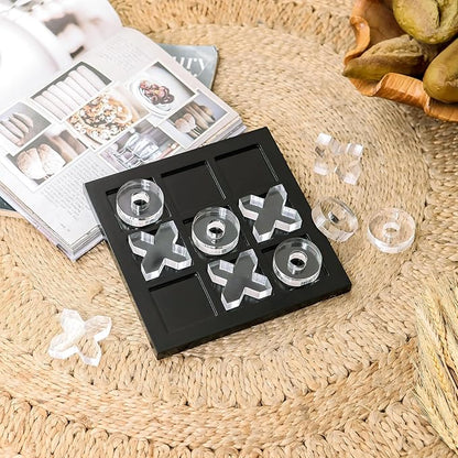 NIKKY HOME Acrylic Tic Tac Toe Wood Board Game Classic Coffee Table Decor Decorative Wooden Travel Game for Family Black