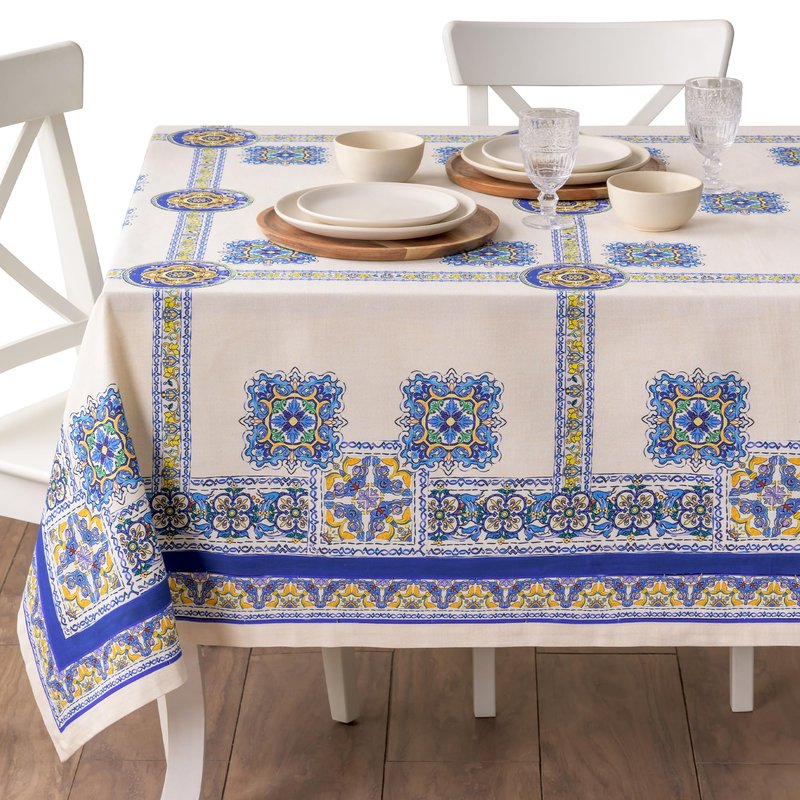 Maison d' Hermine Premium Table Cloth Rectangle Table 100% Combed Cotton 140 x 70 Inches Tablecloth Reusable Decorative for Dining Room, Farmhouse, Home, Party, Festive & Wedding - Sciacca