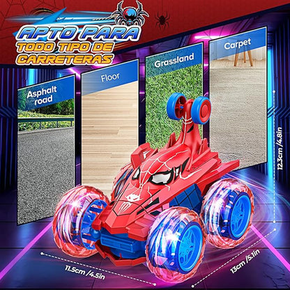 Remote Control Car RC Cars ToysCool Rechargeable Stunt RC Car with 360 Flips 4WD Wheel With Bright lightFun Outdoor Toys Gifts for Kids Birthday or Chritmas 4-6 6-8 8-12 Years Old (Blue-Red)