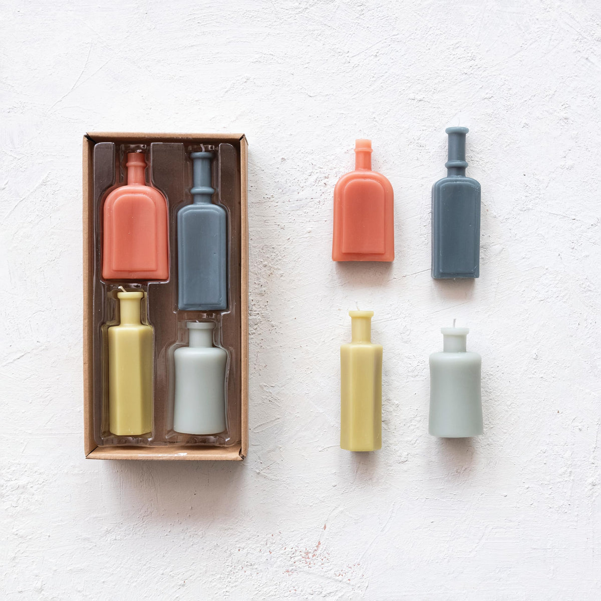 Creative Co-Op Unscented Bottle Shaped Candles, Multicolor, Set of 4