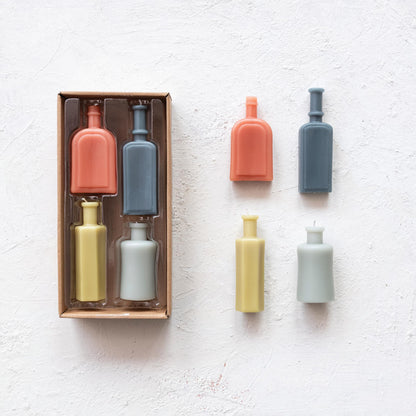 Creative Co-Op Unscented Bottle Shaped Candles, Multicolor, Set of 4