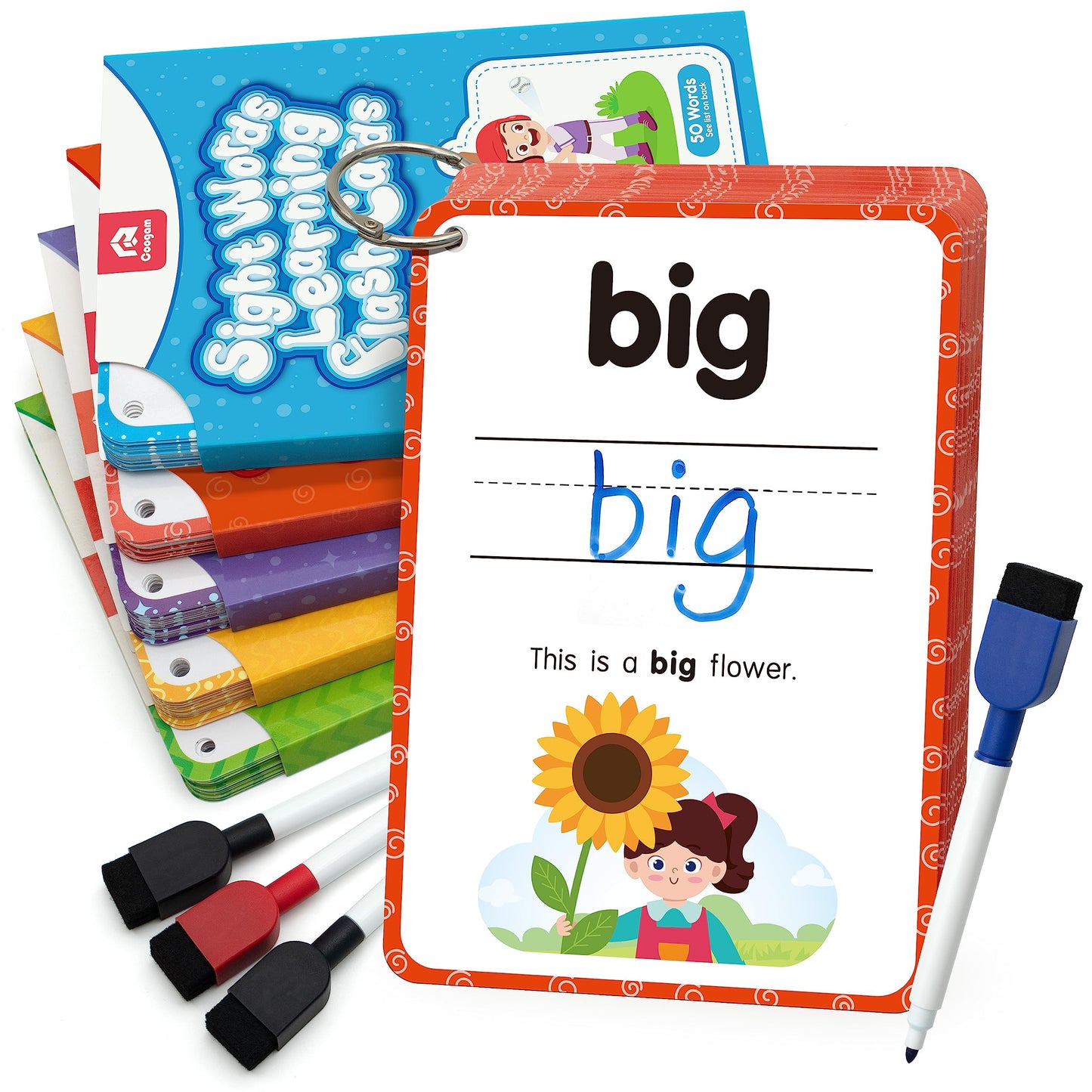 Coogam Sight Words Kids Learning Flash Cards, 250 Dolch Word Game Reading Vocabulary Card Montessori Toy for Kindergarten Preschool 3 4 5 Years Old Toddlers