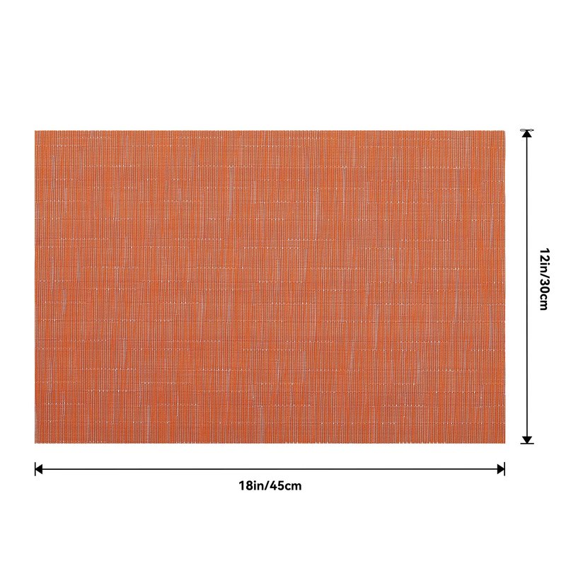 Leetaltree Orange Placemats Set of 6 - Heat Resistant Non-Slip Place mats for Dining Table, Washable Durable PVC Vinyl Woven Table Mats（Orange, 6）