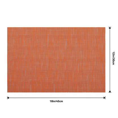 Leetaltree Orange Placemats Set of 6 - Heat Resistant Non-Slip Place mats for Dining Table, Washable Durable PVC Vinyl Woven Table Mats（Orange, 6）
