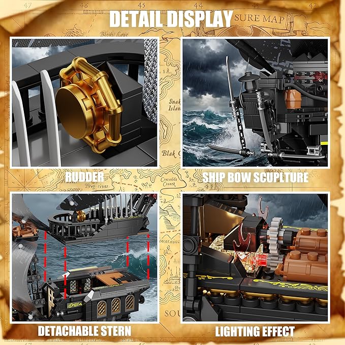 Pirate Ship Building Sets with LightsMOC Black Pearl Ships Building Blocks for AdultsPirate Boat Building ToysCollectible for Home DecorValentine Day Birthday Gift for Boys 8-14(2288Pcs)