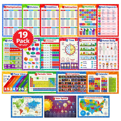 Simply magic 19 Educational Posters for Kids & 131 PCS Jumbo Magnetic Base Ten Blocks