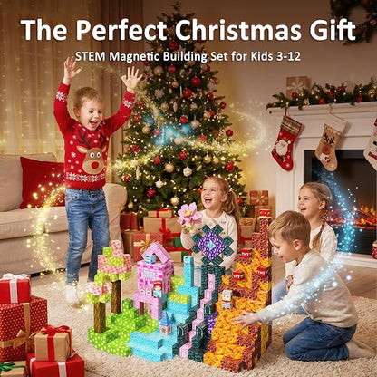 FQOIUD Magnetic Blocks - 150PCS Magnetic Building Blocks STEM Constructions Magnet Blocks for Boys Girls Age 3 4 5 6 7 8 9 10 Sensory Stacking Toy Christmas Birthday Gifts for Kids