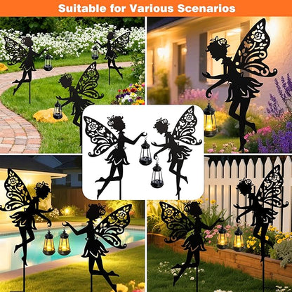 Solar Fairy Garden Statues Outdoor Decor 2 Pack Metal Fairy Figurine Light StakeHousewarming Ornament for Patio Lawn Yard Pathway - Unique Gift Ideas for Gardening Mom Grandma Birthday