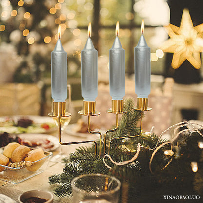 Christmas Metallic Silver Candle 5 Inch Short Smokeless Taper Candles 4 Pack Unscented Dinner Candle for Christmas Dinner