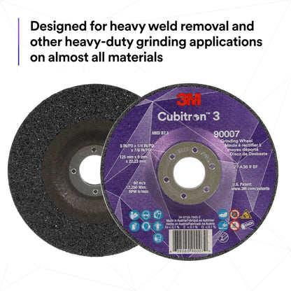 3M Cubitron 3 Depressed Center Grinding Wheel, 90010, 36+, T27, 9 in x 1/4 in x 7/8 in, Pack of 10, ANSI, Precision Shaped Grain, Beveling, Weld Grinding, Heavy Deburring, Slag Removal