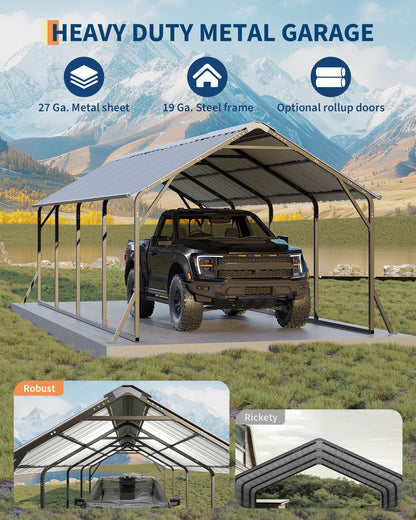 Garveelife 11 ft x20 ft x9 ft Vertical Roof Metal Carport, Heavy Duty Steel Car Ports for All-Weather, for Full-Size Pickup Trucks, Boats, and Tractors