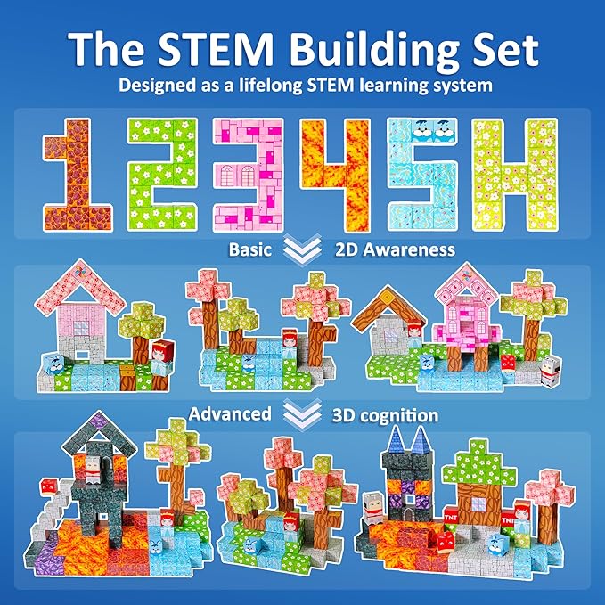 FQOIUD Magnetic Blocks - 150PCS Magnetic Building Blocks STEM Constructions Magnet Blocks for Boys Girls Age 3 4 5 6 7 8 9 10 Sensory Stacking Toy Christmas Birthday Gifts for Kids