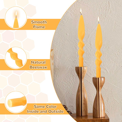 Beeswax Taper Candles Spiral Candle XINAOBAOLUO 10inches Bees Wax Candles Prayer Candles Non Toxic Candle Sticks Handmade Natural Honey Twisted Candlesticks Set for Table Home Decor Meditation 2pcs