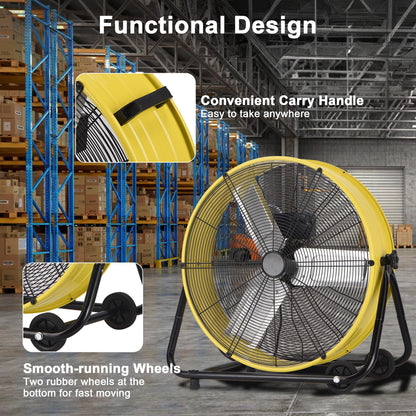 KEGIAN 30" Industrial Floor Fan, 14000 CFM High Velocity Drum Shop Fan, Heavy Duty, 3-Speed, 360° Fully Adjustable Tilt, Portable Wheels & Handle for Commercial, Warehouse, Garage, Workshop, Gym-ETL