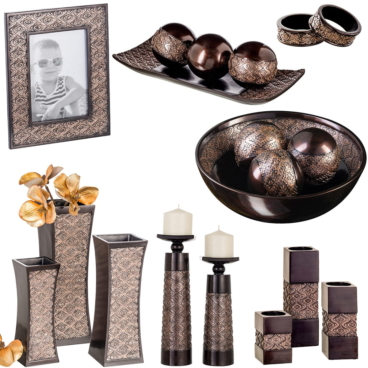 Creative Scents Dublin Brown Pillar Candle Holder Set of 2 - Home Decor Aesthetic, Coffee Table Decor Mantel Centerpieces Table Decorations, Living Room Decor or Dining Tabletop Decor -Gift Packaged-
