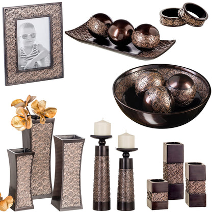 Creative Scents Dublin Brown Pillar Candle Holder Set of 2 - Home Decor Aesthetic, Coffee Table Decor Mantel Centerpieces Table Decorations, Living Room Decor or Dining Tabletop Decor -Gift Packaged-