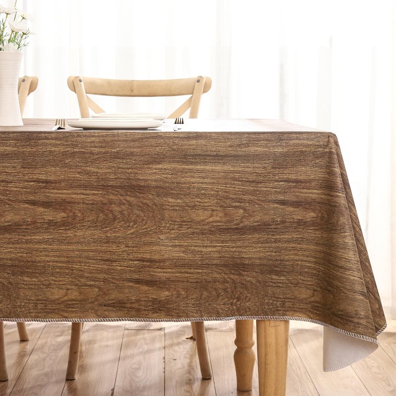 Walrus Heavy Duty Vinyl Tablecloth with Flannel Backing Waterproof Oil-Proof Plastic Table Cloth Stain-Resistant Wipeable Rectangle or Square Table Cover for Indoor and Outdoor (Wood, 60X84 Inch)
