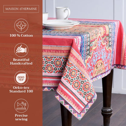 Maison d' Hermine Table Cloth Rectangle Table 100% Cotton 60 x 120 Inches Fall Tablecloth Reusable Everyday Use for Thanksgiving Christmas Decorations Dining Farmhouse Party (Ispahan)