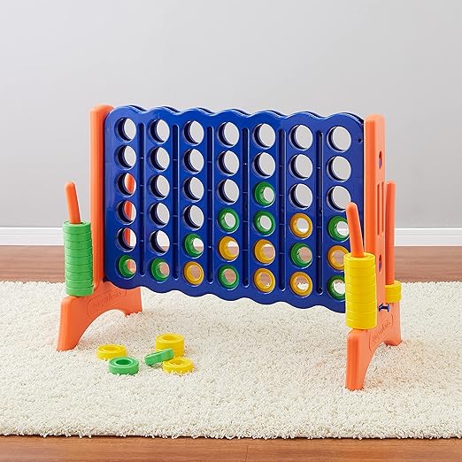 Amazon Basics Junior 4-to-Score Giant Premium Plastic Party Game for Kids &amp Adults Indoor &amp Outdoor BPA-Free with Carrying Bag Blue Yellow Red Green Large