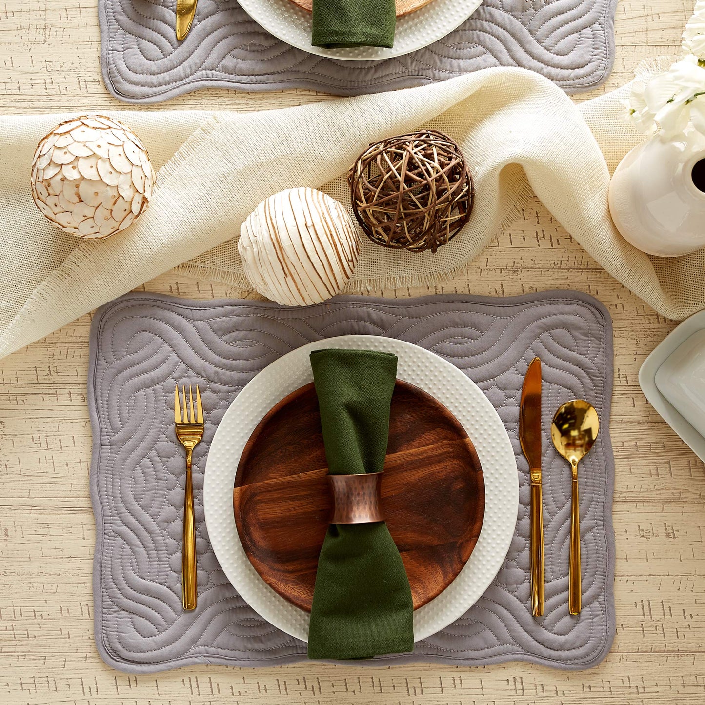 DII Quilted Farmhouse Collection Tabletop, Placemat Set, Gray, 6 Piece