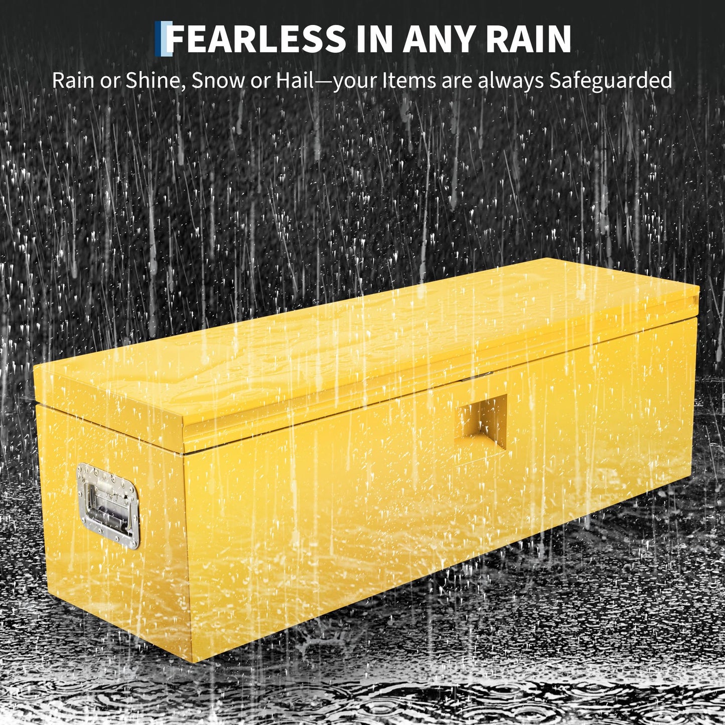 PeakPursuit Heavy Duty Yellow Steel Truck Bed Toolbox – 15x15x24 in Waterproof Lockable Storage Chest for Pickup, RV, Trailer, Construction, Outdoor, Smooth Groove Lid