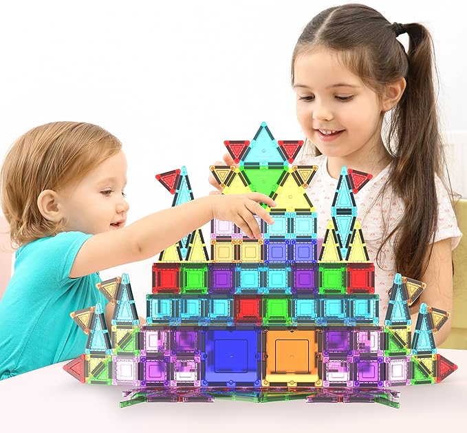 PicassoTiles 100PC Travel Nano Magnetic Tiles Construction Building Blocks Toy with Storage Case Educational STEM Learning Build Kit 3D Magnet Tile Stacking Block Toys for Kids Boys Girls Ages 3+ PN04