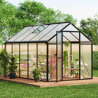 Garvee 6 x 10 FT Greenhouse, Greenhouses for Outside, Polycarbonate Greenhouse with Aluminum Frame, Lockable Door and Ajustable Roof Vent for Backyard, Green Houses for Outside Garden Backyard, Patio