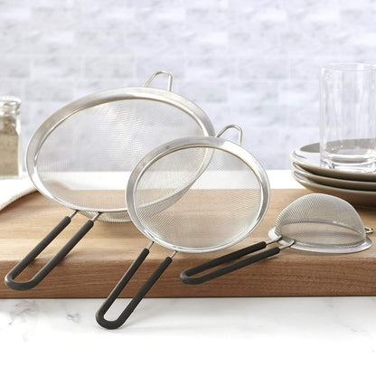 Graduated Stainless Steel Mesh Strainer Set - Black - Set of 3