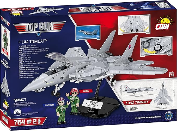 COBI Top Gun F-14A Tomcat Fighter Plane - 1:48 Scale 754 Piece Building Set with Maverick and Goose Figures