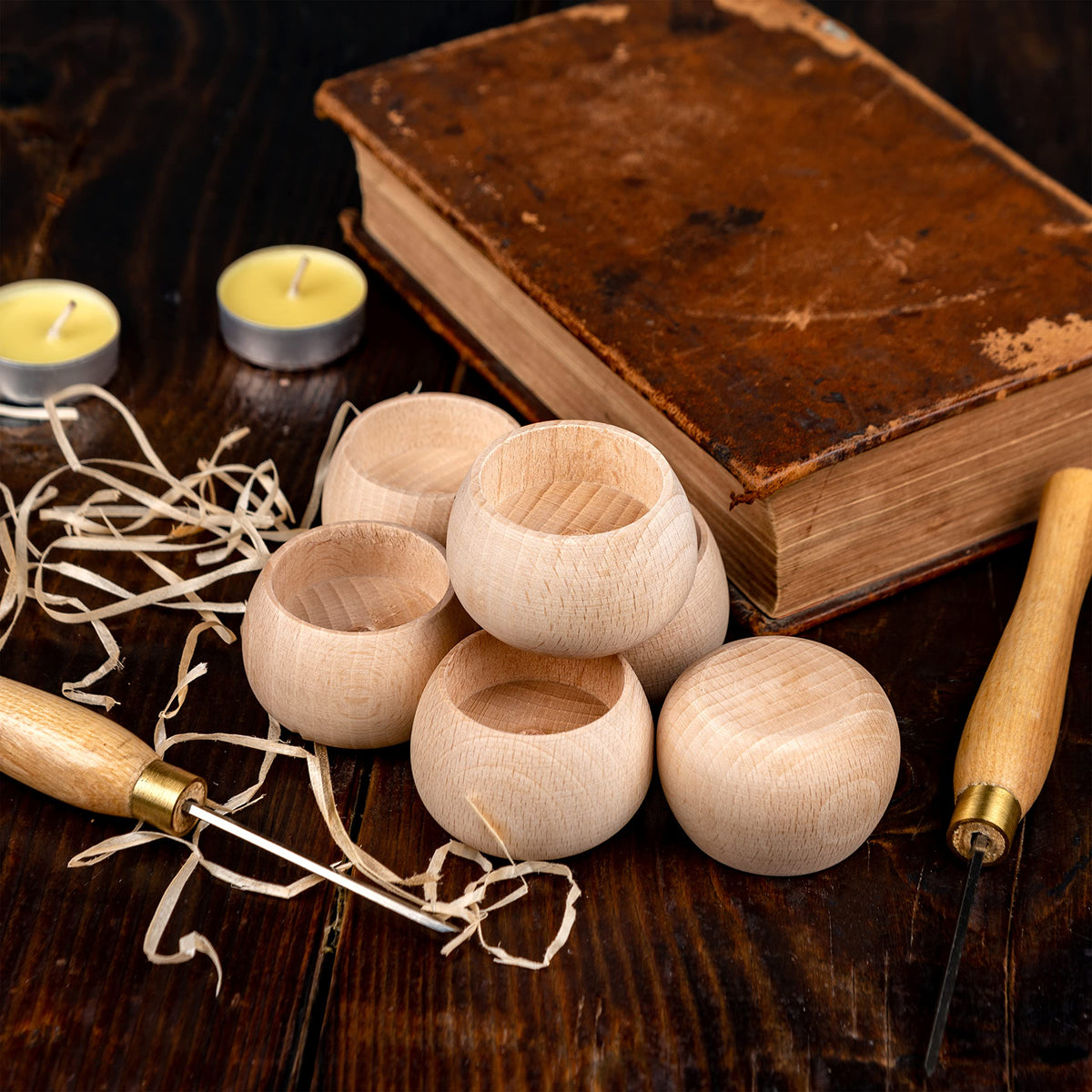 Woodvio - Handmade Wooden Candle Holders for votives and Tea Lights Candles, Set of 6