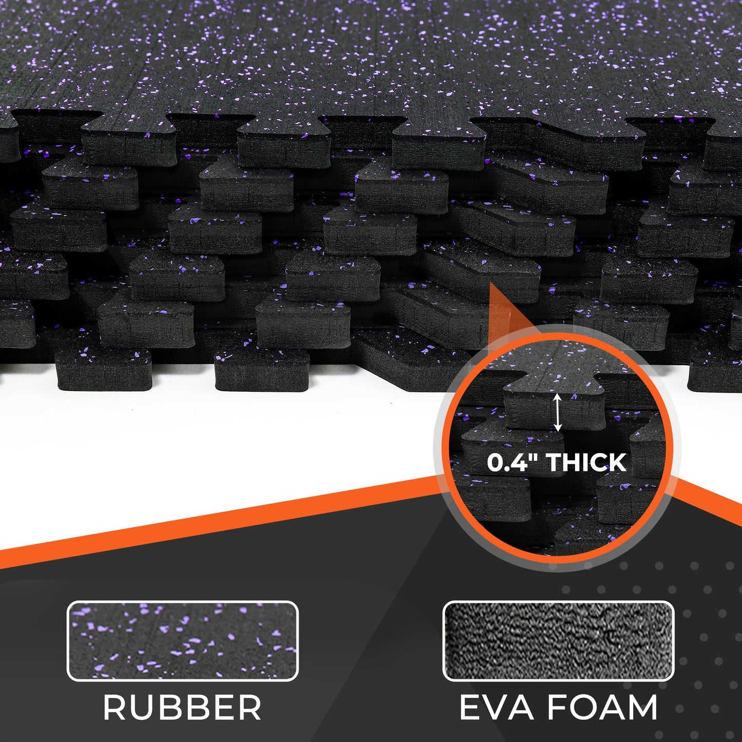 SUPERJARE 0.4'' Thick 36 Pcs 144 Sq Ft Rubber Top Exercise Equipment Mats, High Density EVA Foam Mats with Rubber Top, Interlocking Gym Flooring for Home Gym, Protective Workout Mat, Black/Grey
