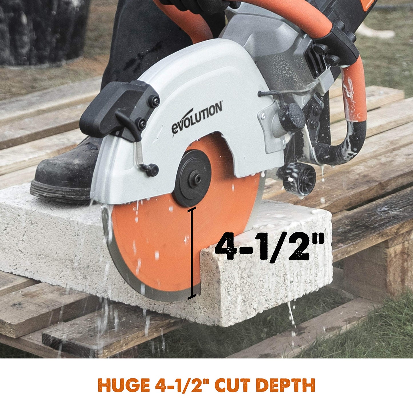 Evolution - 12 in Concrete Saw - 15A Motor, No Gas - 4-1/2 in Cut - Incl Premium Diamond Blade & 12 Inch Premium Diamond Blade With Segmented Edge and High Diamond Concentration, 1 In Bore