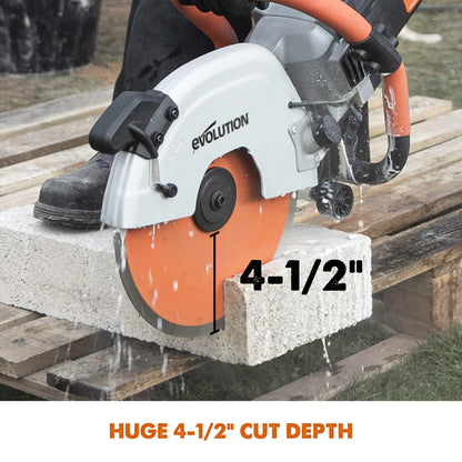Evolution R12DCT 12 Inch Concrete Saw with Water Fed Dust Suppression (Aka Angle Grinder, Cut Off Saw, Masonry) Electric, No Gas, 4-1/2" Cut - Incl Premium Diamond Blade (Formerly R300DCT+)