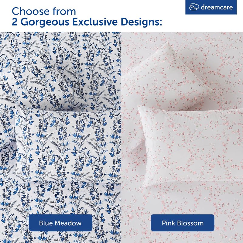 DREAMCARE Full Size Sheets - Cooling Sheets - 4pcs Set - up to 15" Deep Pocket Full Sheet Set - Sheets Full Size Bed - Soft & Long Lasting 100% Fine Brushed Polyester with Side Pocket Floral Blossom