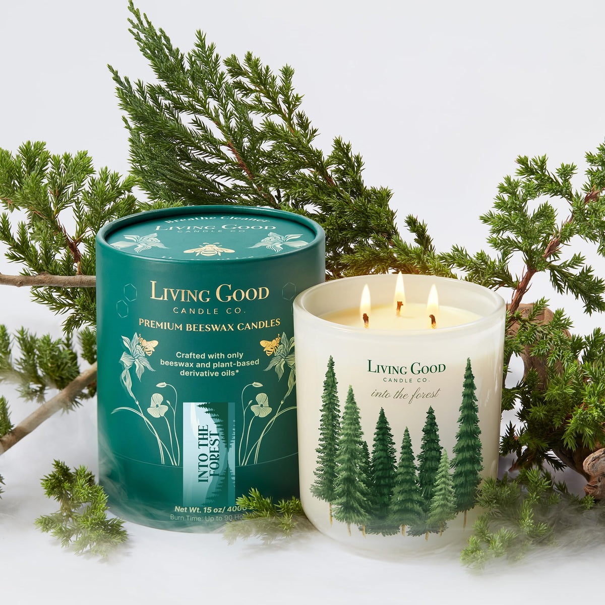 Into The Forest – Pine & Eucalyptus Essential Oils – Pure Beeswax Candle – Fresh, Calming Aromatherapy for Stress & Anxiety Relief – 90+ Hour Burn – Inspired by the Pacific Northwest - 15 Oz