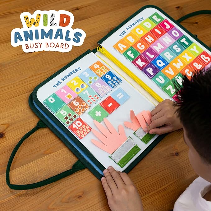 BONNYCO Busy Board for 1 Year Old Animals. Montessori Busy Book for Toddlers 1-3 2-4 Felt Quiet Book Baby. Montessori Toys Toddler Learning Toys for Travel Airplane Car. Educational Activity Board