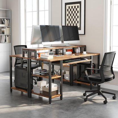 VERMESS 48Inch Computer Desk, Home Office Desks with Keyboard Tray, Gaming Desk with CPU Stand Shelf,Industrial Study Table Wide Writing Desk with Storage Shelves for 2 Monitors, Rustic Brown