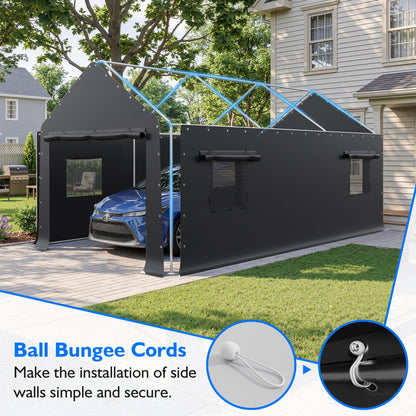 AirWire 12x20 FT Heavy Duty Carport, Portable Car Tent Garage with Roll-Up Windows & Side-Opening Door, Enclosed Car Port Canopy with Reinforced Four-Hole Base for Car, Truck, Boat