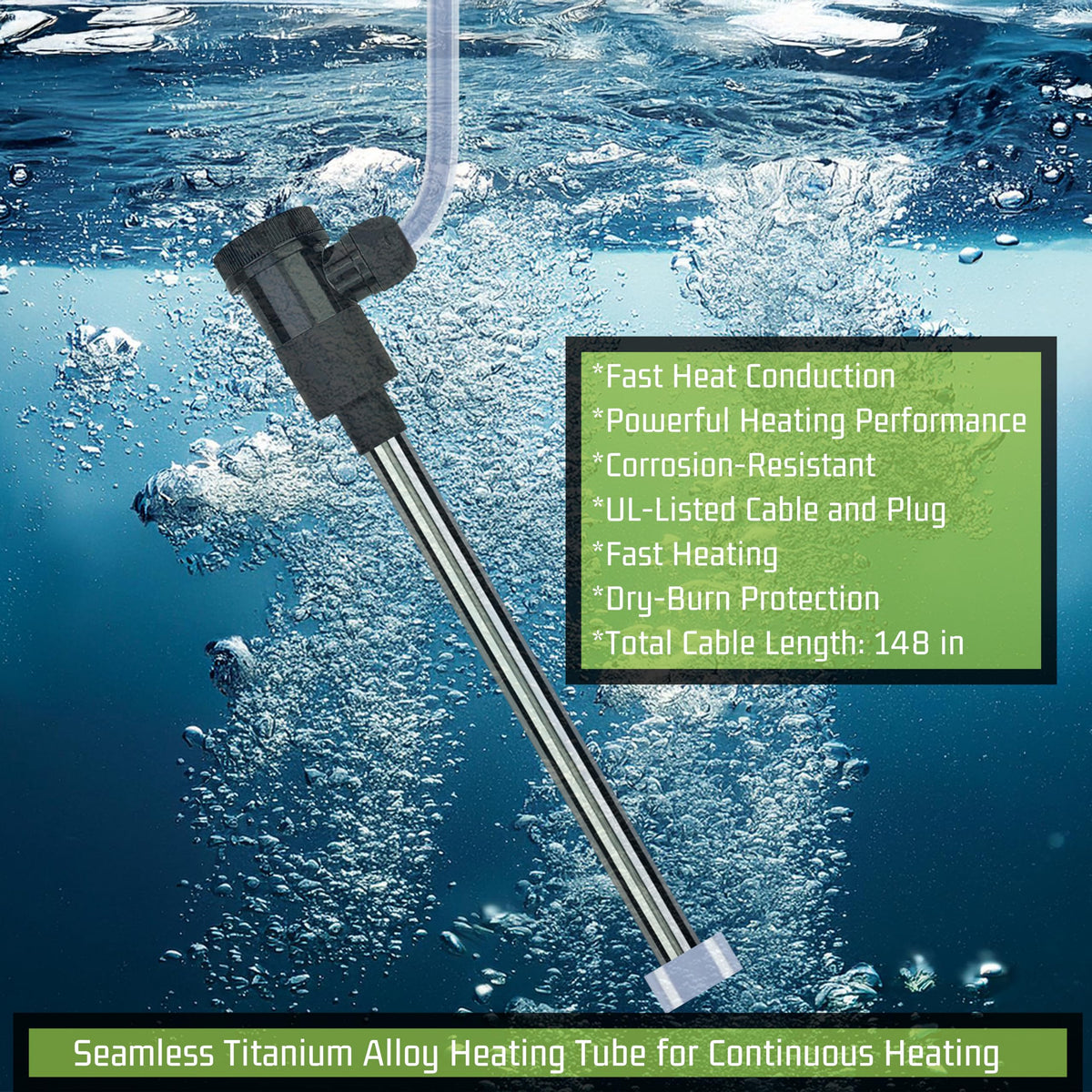 YLboyLIAN 2000W Titanium Submersible Water Heater for Bathtub, Pool, Pond, baptismal/inground/Above Ground Pool, Spa & Hot Tub – Portable Electric Immersion Water Heater with Knob-Style Thermostat