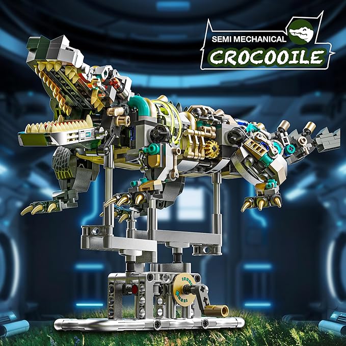 Mechanical Crocodile Building Set with Lights and Display Stand Lego-Compatible Animal Building Blocks Toy Home Decor Gift for Boys Teens Kids and Adults Aged 12+ (996 Pieces)