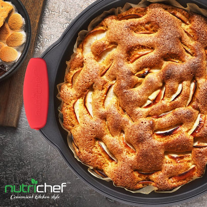 Nutrichef Non Stick Round Cake Pan, Kitchen Essential Metal Bakeware with Silicone Handles, Durable, Easy-to-Clean, Dishwasher Safe, PFOA, PFOS, PTFE Free, 9.68 Inch Baking Pan With Silicone Coating
