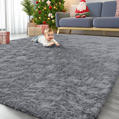 OLANLY Large Area Rug - Soft Fluffy Shaggy Indoor Carpet for Living Room & Bedroom | Light Grey 7x8