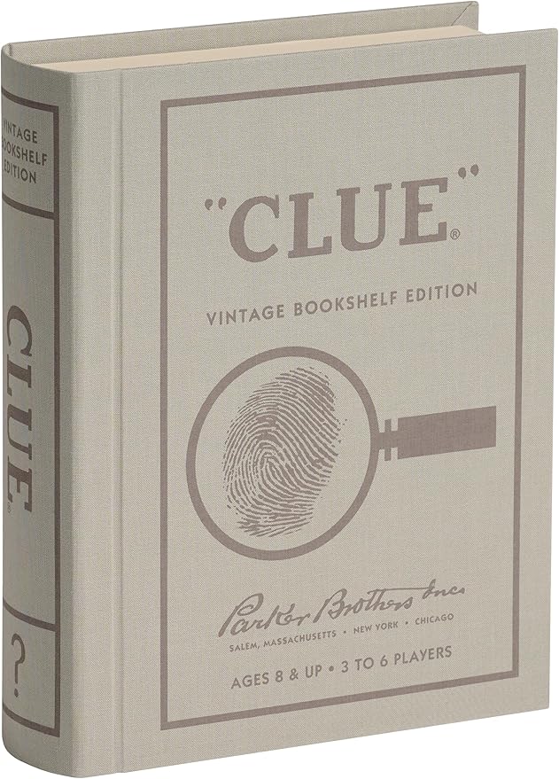WS Game Company Clue Vintage Bookshelf Edition Board Game Linen Fabric Book Box Die-Cast Weapons &amp Wood Movers 1949 Retro Design Clue Board Games for Kids Adults &amp Family Ages 8+