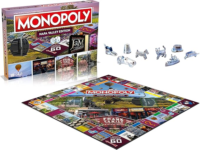 Monopoly Board Game Napa Valley Edition: 2-6 Players Family Board Games for Kids and Adults Board Games for Kids 8 and up for Kids and Adults Ideal for Game Night