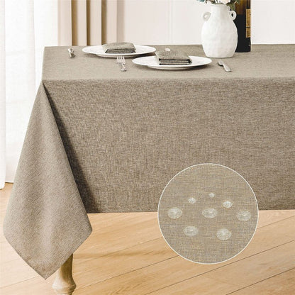 Veblandy 2 Pack Rectangle Tablecloth, 52x70 inch, Water Resistant Wrinkle Free Linen Textured Table Cloth Washable, Decorative Fabric Table Cover for Dining, Party and Camping, Mocha