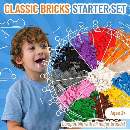 Strictly Briks Building Brick Starter Kit 1008 Pack - Compatible with Lego &amp All Major Brick Brands Classic Style Kids Building Blocks Toys Vibrant Colors
