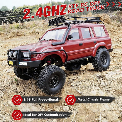 ARRIS 1/16 LC80 RC Crawler WPL C54-1 RC Rock Crawler 4x4 4WD Off Road RC Truck 2.4Ghz RTF Remote Control Car with Upgraded Chassis and Proportional Steering for Adults Hobby Vehicle